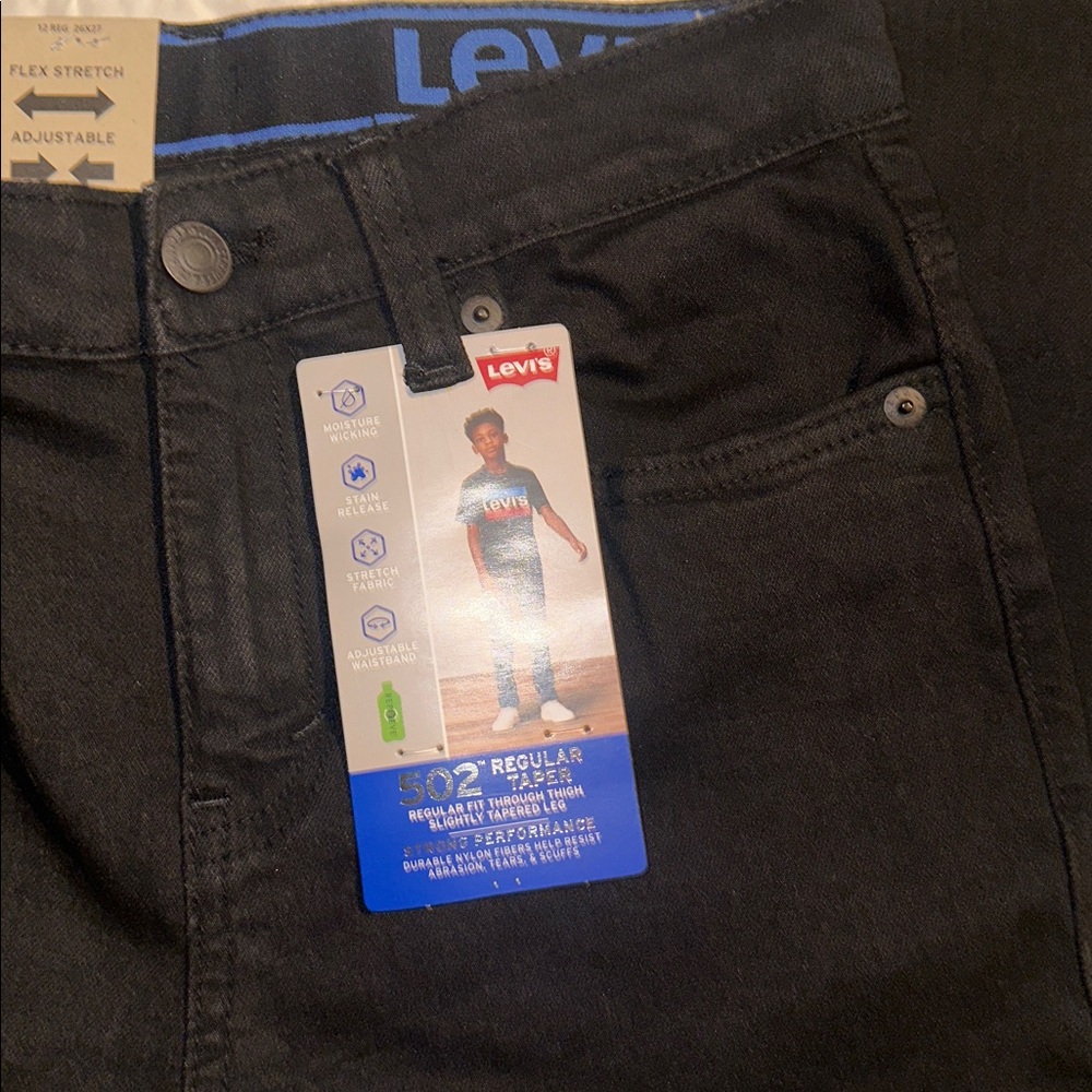 New With Tags Levi's 502 Regular Taper Big Boys Size 12 Black Jeans - Picture 4 of 7